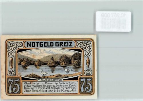 Greiz Notgeld 75 Pfennig Parksee