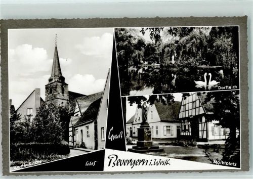 Bevergern Rückseite mit Abschürfungen und Kleberesten An der Kirche Dorfteich Schwäne Marktplatz