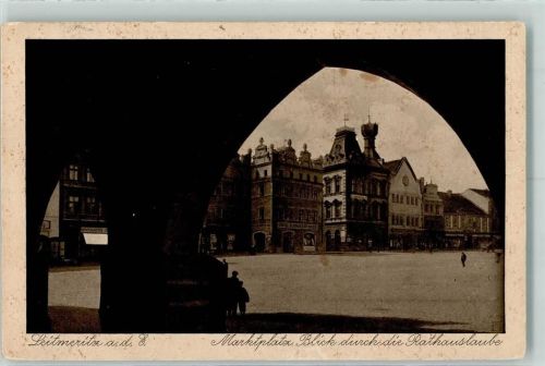 Litomerice Leitmeritz 1927 - Marktplatz Blick durch die Rathauslaube Offizielle Jubiläumskarte Nr. 2 der 700-Jahrfeier der Stadt Leitmeritz