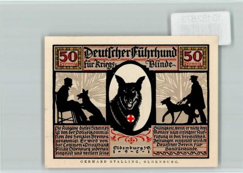 Oldenburg Notgeld Deutscher Führhund für Kriegsblinde