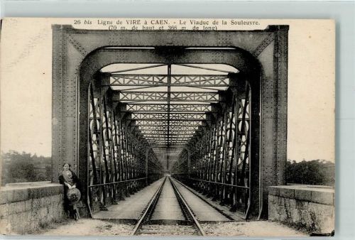 Vire 1934 Eisenbahn Ligne de Vire a Caen, Eisenbahnbrücke, Viadukt de la Souleuvre