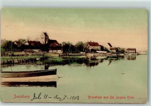 Svendborg 1908 - Strandhuse med Jorgens Kirke