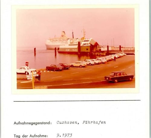 Cuxhaven Fährhafen Foto montiert auf Karton
