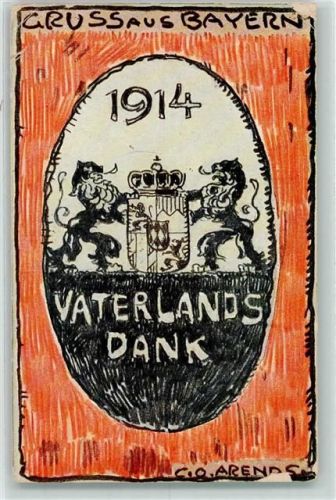 Vaterlands Dank Bayern 1914 sign. Arends Spendenkarte für die Hinterbliebenen der im Krieg Gefallenen