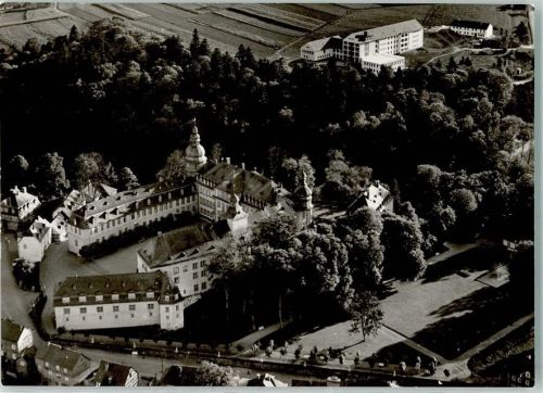Bad Berleburg Rückseite mit Abschürfungen und Kleberesten Fliegeraufnahme Schloss und Naturheilklinik Odeborn Foto-AK