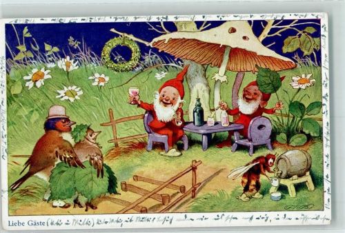 1940 Zwerge Pilz Tiere vermenschlicht Verlag Oppel & Hess Nr. 1457-2