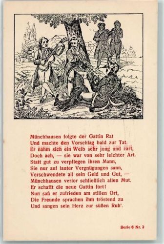 Serie 6 Nr. 2 Baron von Münchhausen v.d. Wiege bis zum Grabe AK