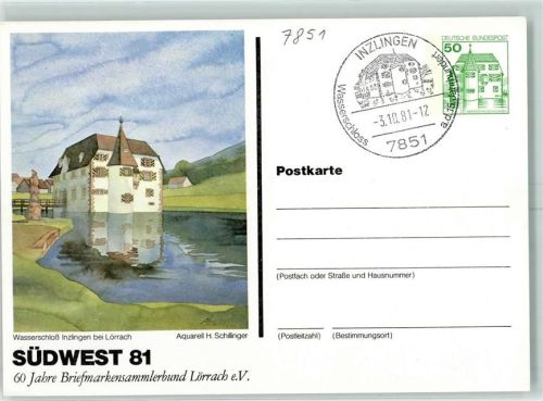 Inzlingen Wasserschloß Aquarell H. Schillinger