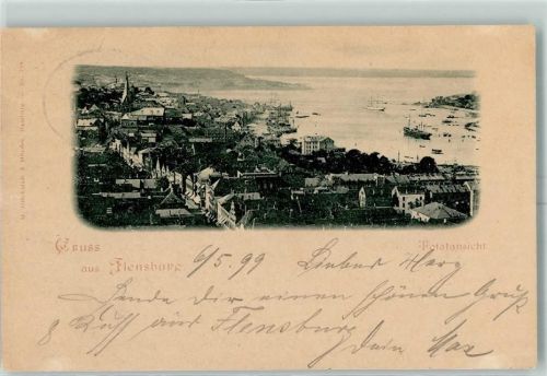 Flensburg 1899 Stadt Hafen Bahnpost