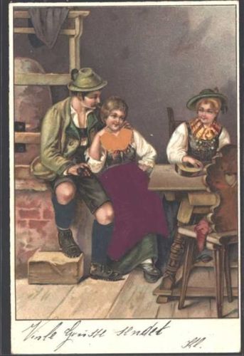 Prägedruck Tracht AK Zither 1903 AK mit Stoff