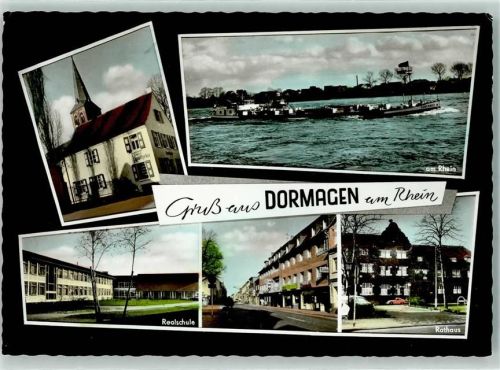 41539 W4047 Dormagen - Löwen-Apothek Realschule Rathaus Rhein Rückseite mit Abschürfungen bzw Kleberesten