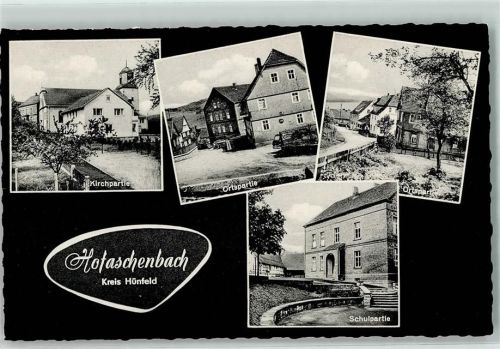 Hofaschenbach Rückseite mit Abschürfungen und Kleberesten Kirchpartie Schulpartie