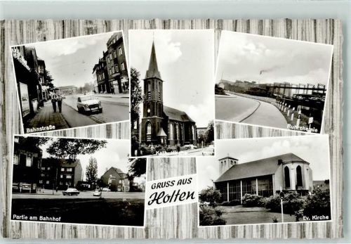 Holten Rückseite mit Abschürfungen und Kleberesten Bahnstraße Partie am Bahnhof Kath. Kirche Ruhrchemie Ev. Kirche