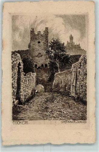 Cochem Stadtmauer und Schloss sign