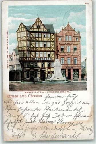 Gießen 1901 Marktplatz Kriegerdenkmal