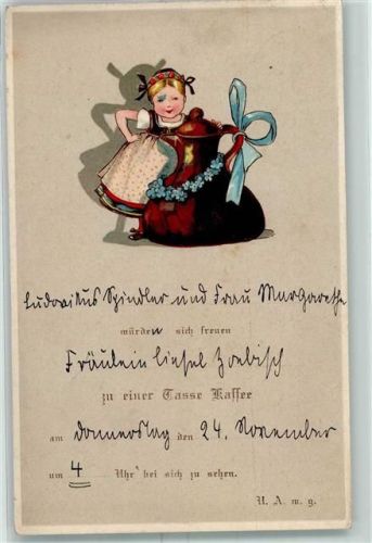 1910 Einladung zu einer Tasse Kaffee Kaffeekanne AK