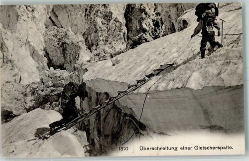 Überschreitung einer Gletscherspalte Alpinismus AK