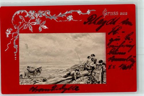 1901 Familienglück Esel Silberdruck AK