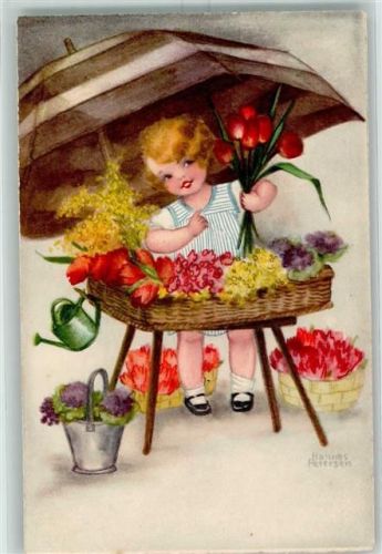Blumenverkäuferin Tulpen Giesskanne