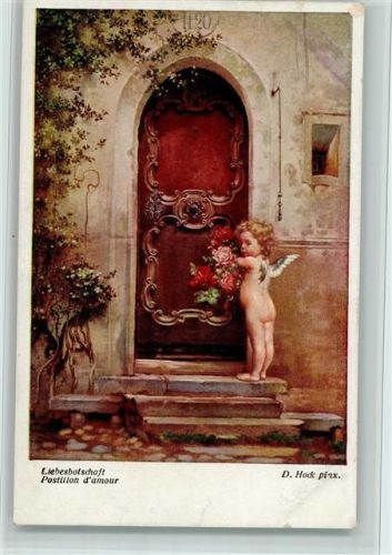 Nr. 1554 - Amor , Liebesbotschaft a.d. Haustür - sign D. Hock