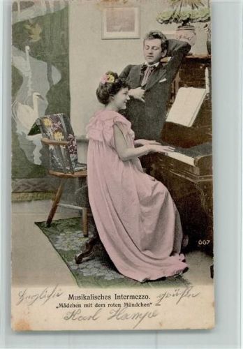 1903 Serie 667 Musikalisches Intermezzo am Klavier "Mädchen mit dem roten München" AK