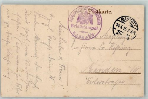 Rastatt 1915 WK I Lazarettstempel Reserve-Lazarett Fruchthalle