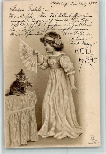 1901 Serie 7047 - Mädchen spielt mit der Katze AK