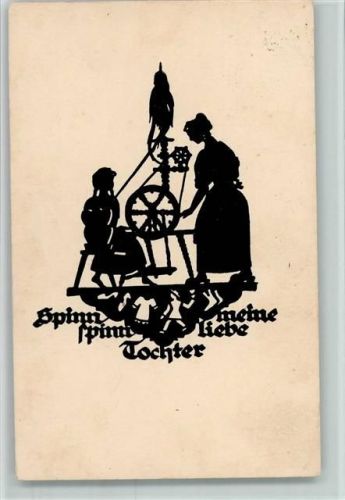 1942 Spinn, spinn meine liebe Tochter, Spinnrad AK