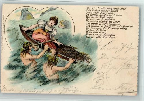 1899 Ottmar Zieher - Nixen und Fischerin im Ruderboot und Spruch