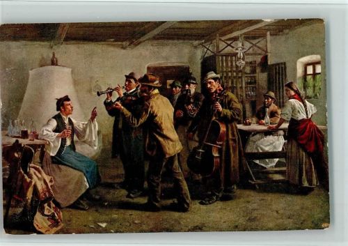 Gemälde von Bihari - Musikständchen in der Bauernstube , gute Erhaltung AK
