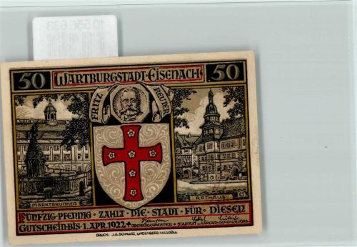Eisenach Künstler sign Heinz Schiestl - Notgeld - Schutzpatron