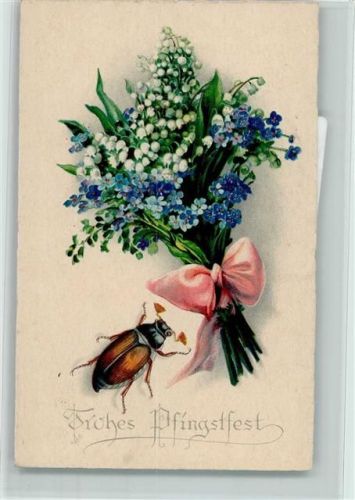 Pfingsten - Blumenstrauß mit Maiglöckchen u. Vergissmeinnicht, gute erhaltung
