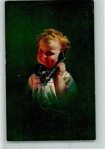 Kleinkind mit Telefon AK Telefon Künstlerkarte