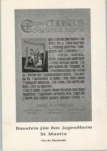 St. Martin Baustein für das Jugendheim Text auf Bauurkunde