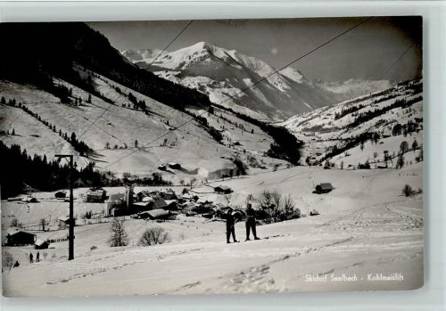 Saalbach 1956 Winter - Kohlmaislift für Skifahrer , Hüttenstempel: Himberghaus , gute Erhaltung AK
