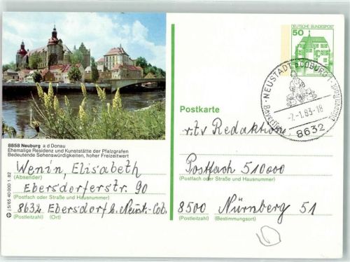 86633 W8858 Neuburg a d Donau - Ganzsache