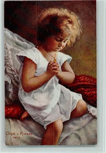 1918 Nr. 604 - sign Olga v. Riesen - Kind bei enem Gebet AK Gute Erhaltung