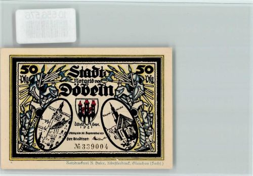 Döbeln Notgeld - Scherenschnitt Künstler sign Schleinitz - Mittelalter
