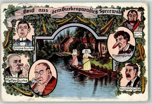 Lübbenau Grüne Gurke Pfeffergurke Saure Gurke Riesengurke Knotengurke Einleggurke Humor Frauen Boot Ort lt. Stempel