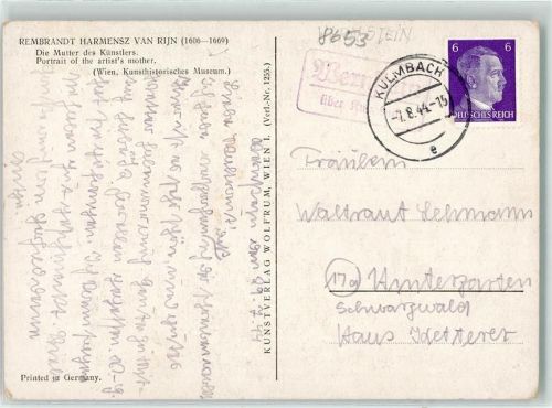 Kulmbach Landpoststempel Wernstein Die Mutter des Künstlers sign Rembrandt Harmensz van Rijn
