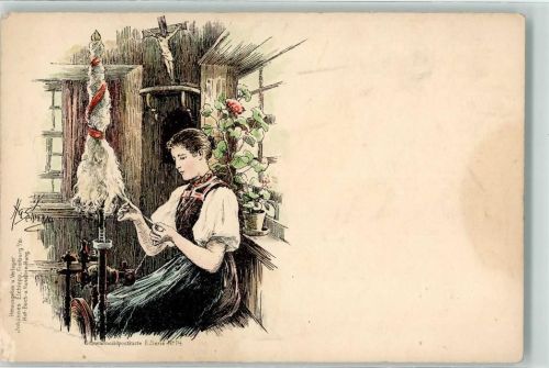 1899 Schwarzwaldkarte II Serie Nr. 14 Lithographie Spindel Spinnrad Beruf