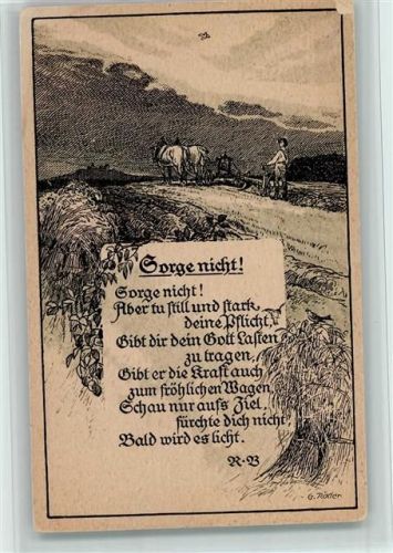 1918 Christlicher Psalm - Sorge nicht - Pferdegespann - Ackerbau