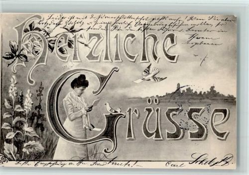 1904 Jugendstil - Liebesbrief, Brieftauben AK