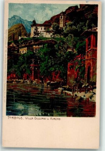 Torbole sul Garda 1899 Nr. 1491 Villa Giuliani und Kirche Litho