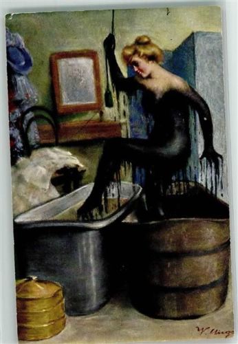 1906 Erotik nackte Frau Zinkbadewanne Verlag Unger Wien Serie M 33