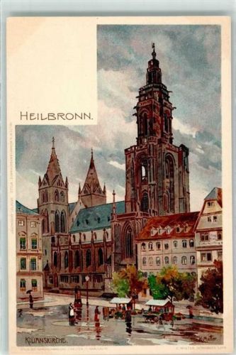 Heilbronn Kilinaskirche mit Marktszene