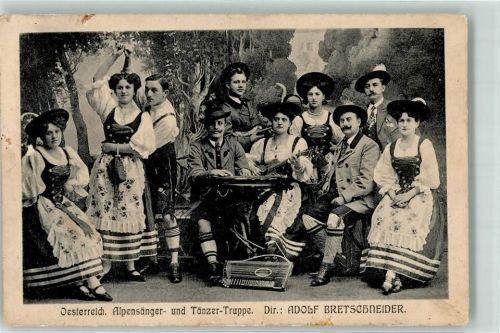 1910 Österreich Alpensänger und Tänzer Truppe Tracht Volksmusik