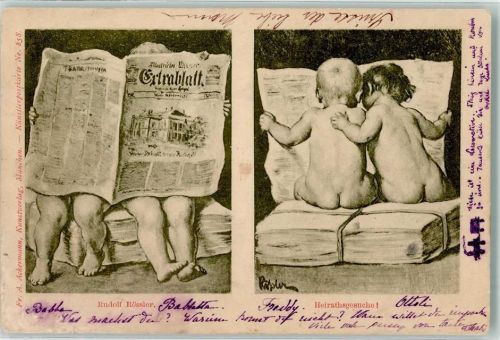 1900 sign. Rössler Heiratsgesuche in der Zeitung Kinder Humor Verlag Ackermann Nr. 858