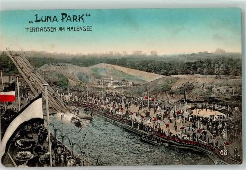 Halensee Luna Park Terassen Wasserbahn Schwarz-Weiß-Rot