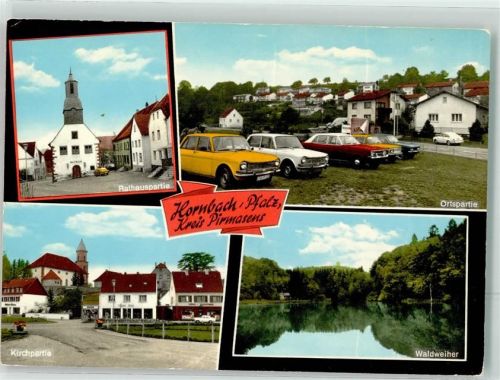 66500 W6664 Hornbach , Pfalz - Rathaus Kirche Waldweiher Oldtimer